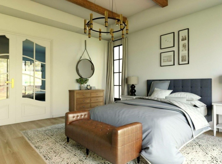 Master bedroom in a farmhouse style