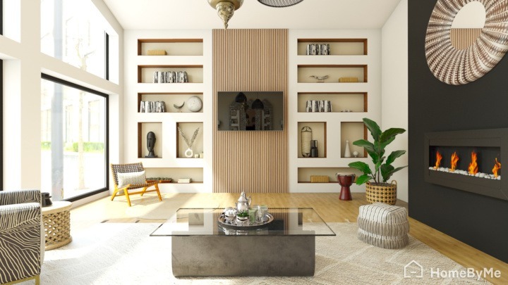 A realistic images made on HomeByMe of an ethnic living-room
