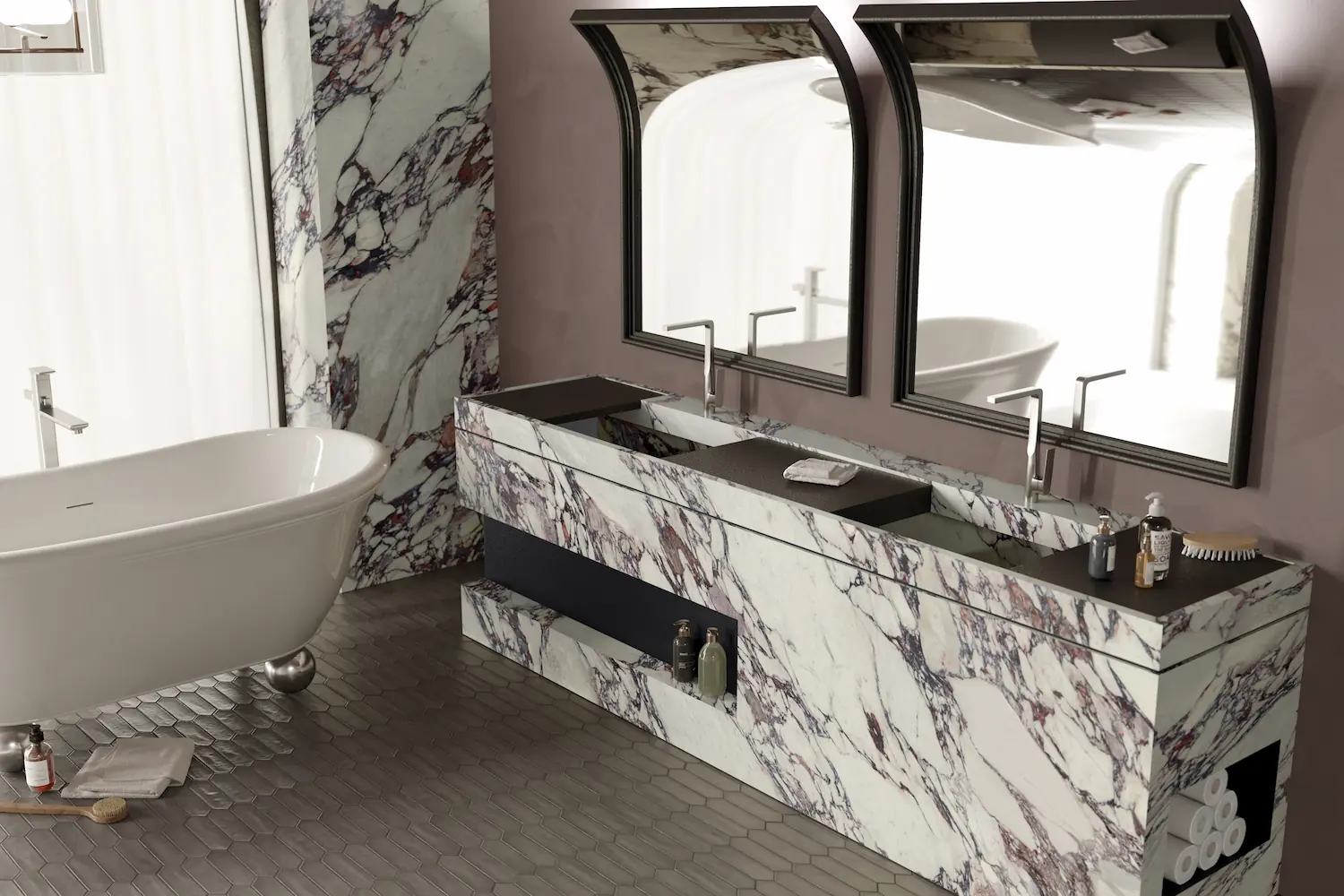 Arabescato Violet FORTE Porcelain countertops by Francini