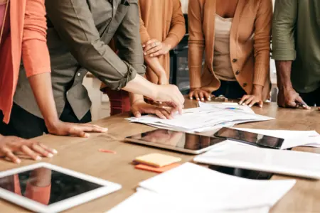 A group of people collaborating on a design